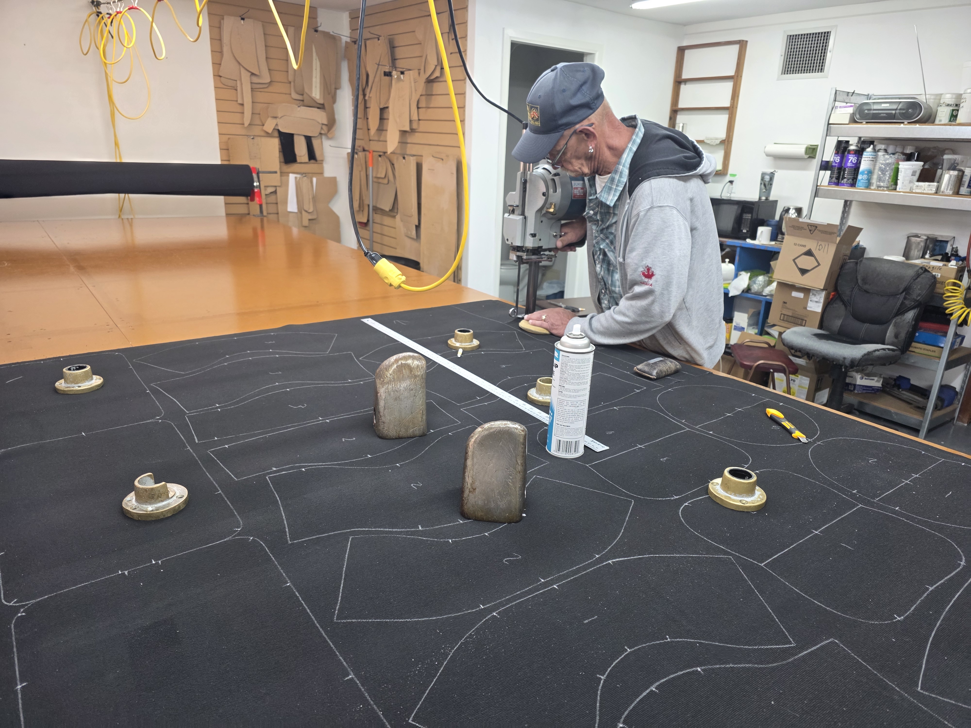 Industrial textile patterns being cut for production